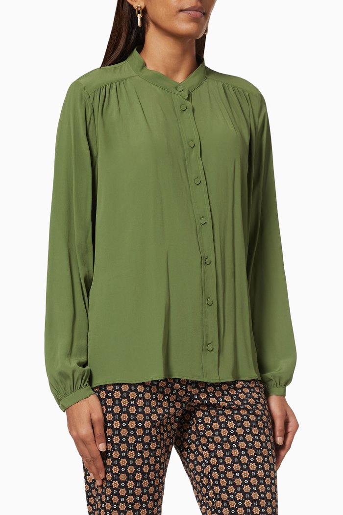 

Pleated Shirt with Buttons, Green