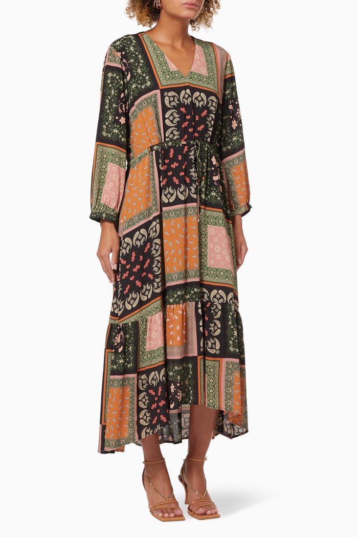 

Scozia Scarf-patterned Dress in Crepe, Brown