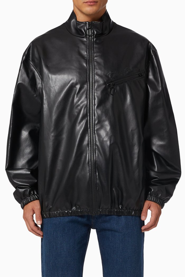 Track Jacket in Faux Leather, Black