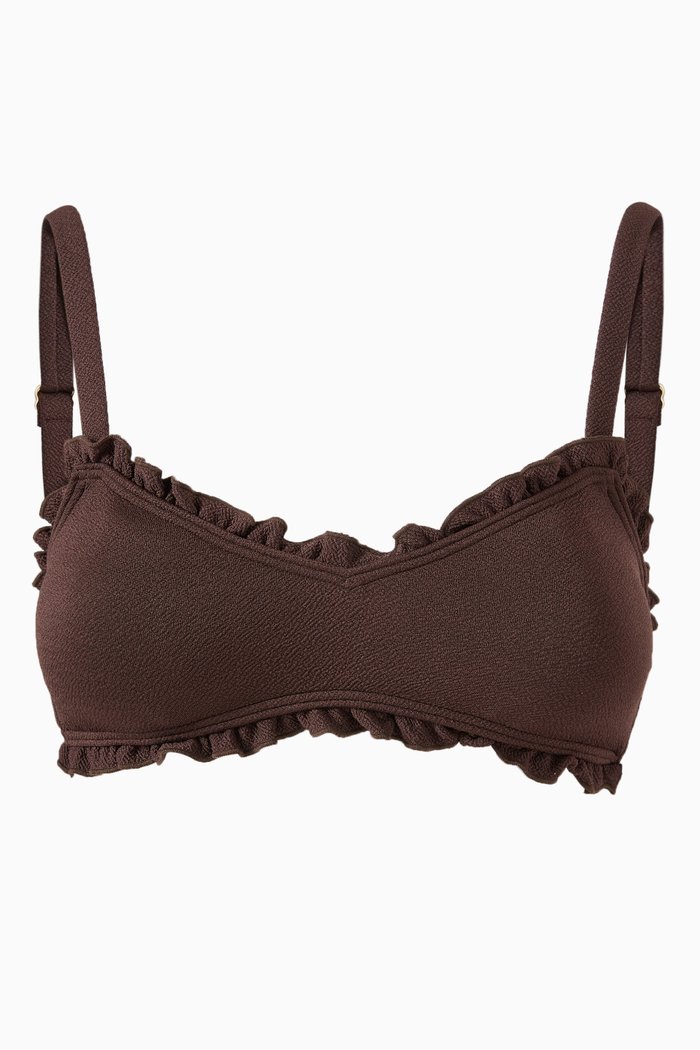 Ruffle Bralette Bikini Top, Brown