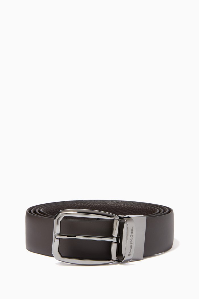 

Reversible Belt in Smooth & Grained Leather, Black