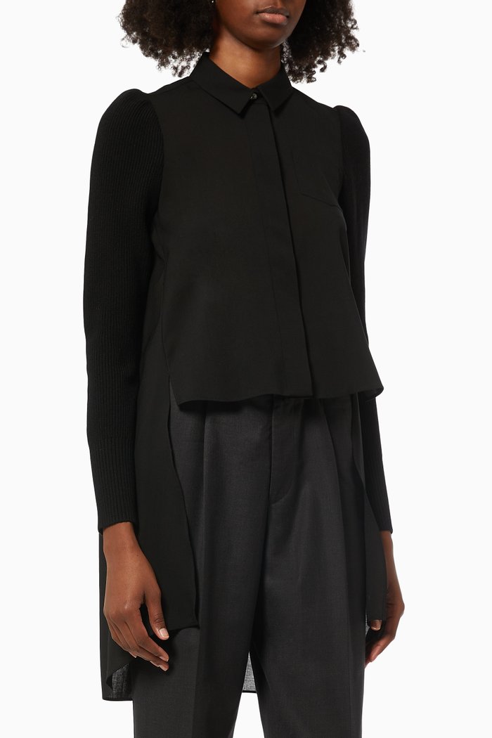 

Suiting Shirt in Mix Fabric, Black