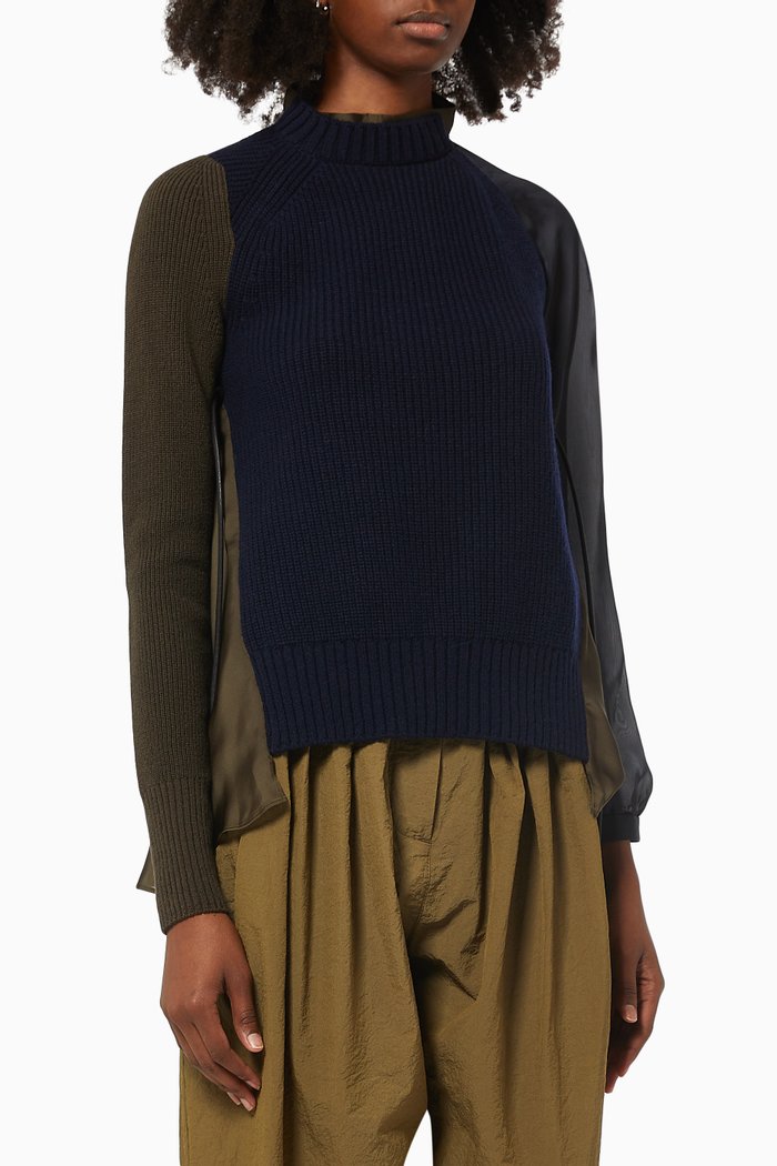 

Sweater in Wool Knit & Satin, Blue