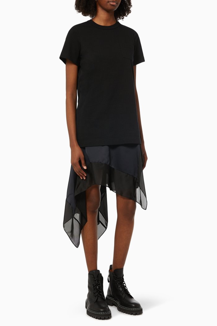 

T-shirt Dress in Jersey & Satin, Black