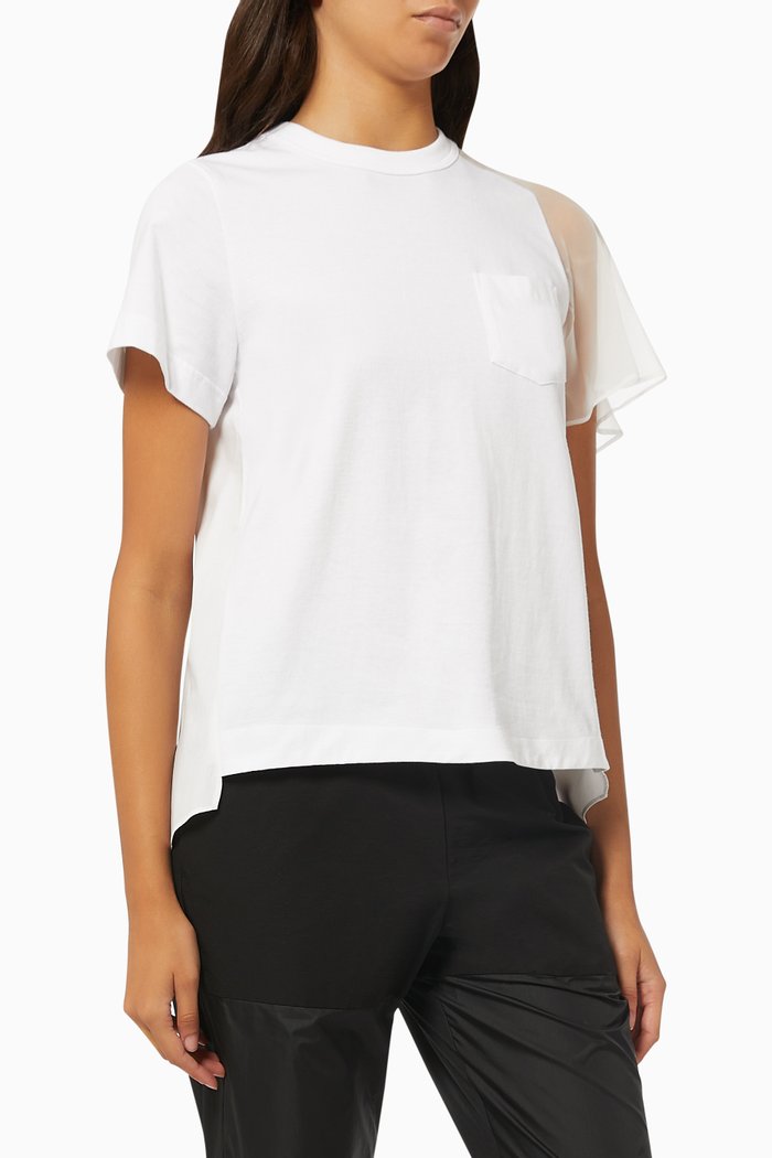 

T-shirt in Cotton Poplin & Chiffon, White