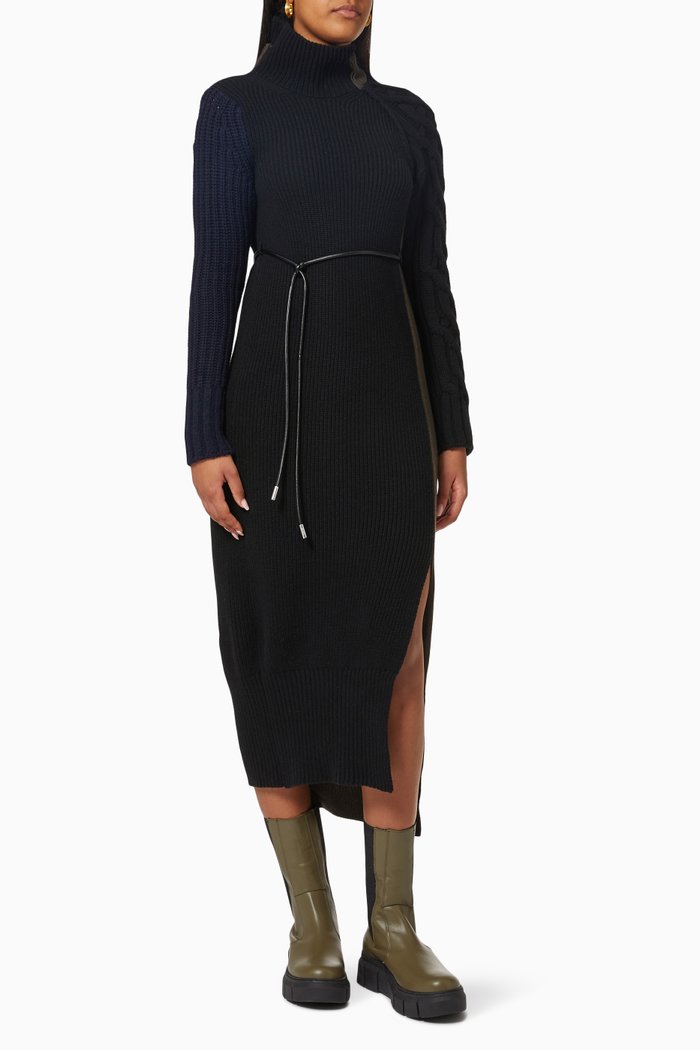 

Contrast Colour Dress in Wool Knit, Black