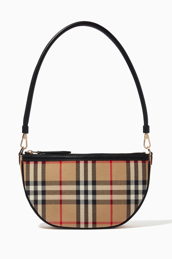 

Olympia Pouch in Vintage Check Cotton and Leather, Neutral
