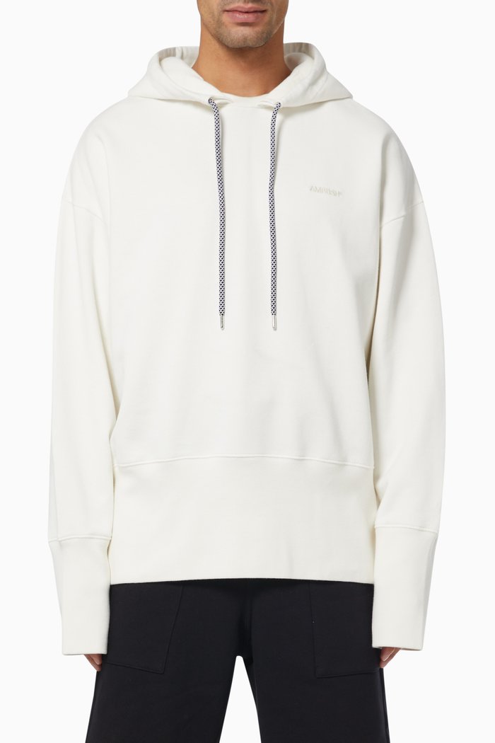 

Ribbed Drawstring Hoodie in Cotton Fleece, Neutral