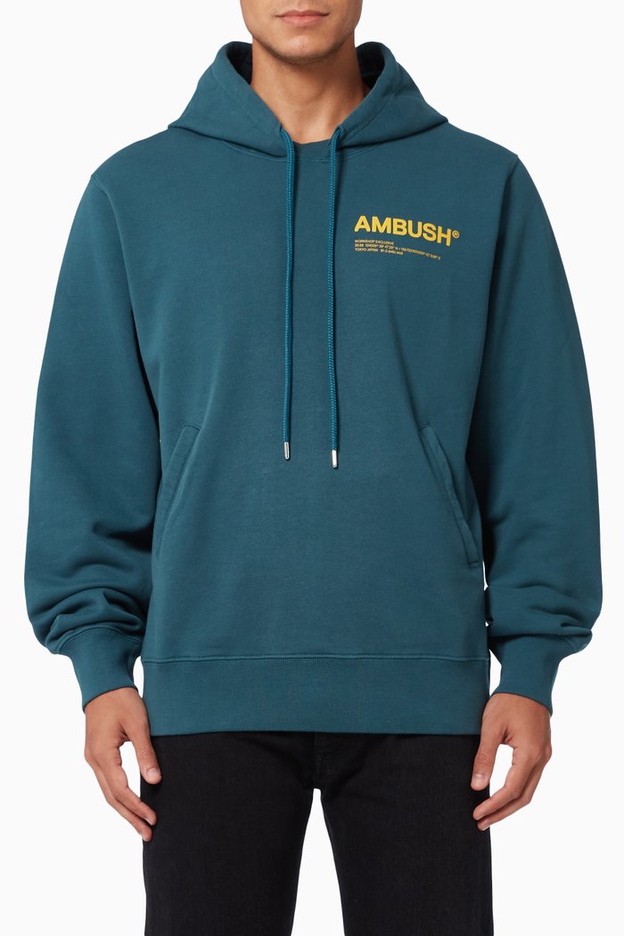 Logo Hoodie in Cotton Fleece, Blue