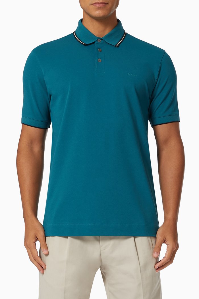 

Polo in Stretch Cotton Piqué, Blue