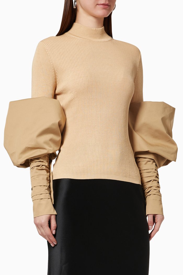 

Couture Sleeves Turtleneck in Silk, Neutral