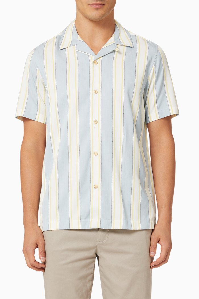 

Zoomin Shirt in Striped Viscose Linen Blend, Blue