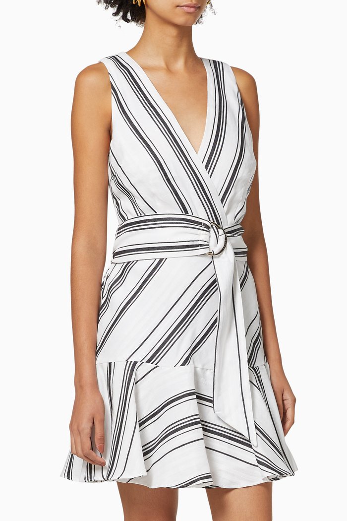 

Aliicee Dress in Striped Linen & Cotton, White