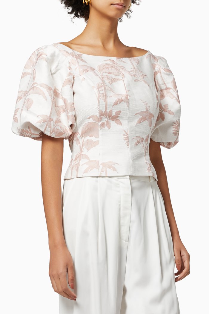

Riverr Crop Top in Botanical Jacquard, White