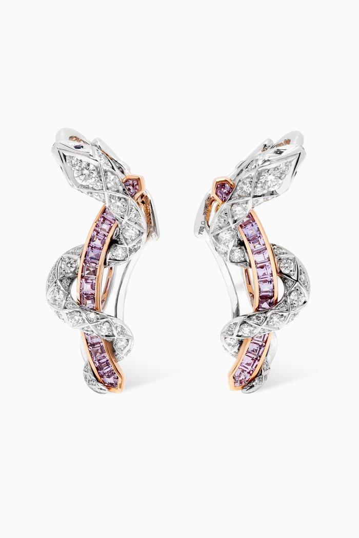

Signature Serpent Diamond Earrings with Sapphires in 18kt White & Rose Gold, Purple