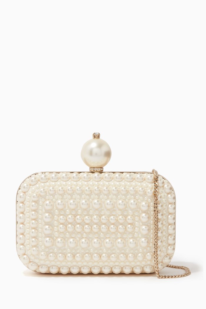 

Cloud Pearl-embellished Clutch Bag in Suede, White