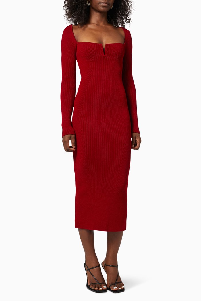 

Freya Dress in Ribbed Knit, Red
