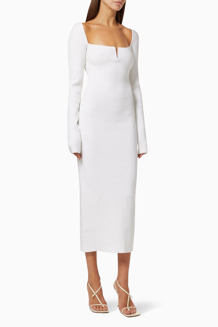 

Freya Dress in Ribbed Knit, White