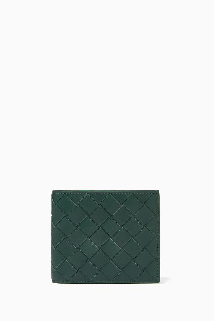 

Bi-fold Wallet in Intrecciato Calfskin, Green