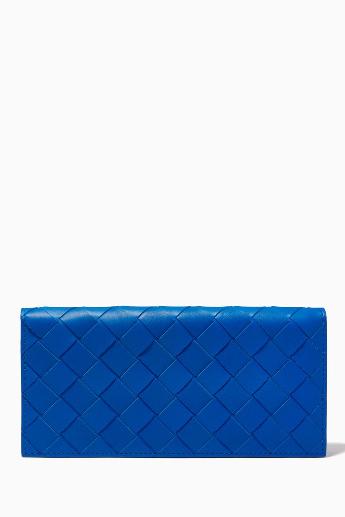 

Continental Wallet in Intrecciato Calfskin, Blue