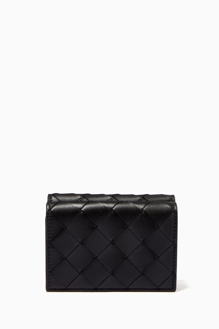 

Tiny Tri-fold Walet in Intrecciato Calfskin, Black