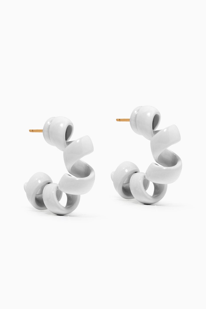 

Turn Earrings in Enamelled Sterling Silver, White