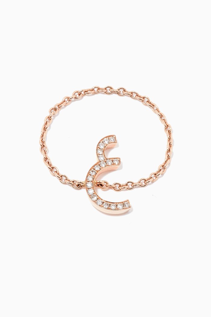 

" 3ein" Letter Chain Ring with Diamonds in 18kt Rose Gold
