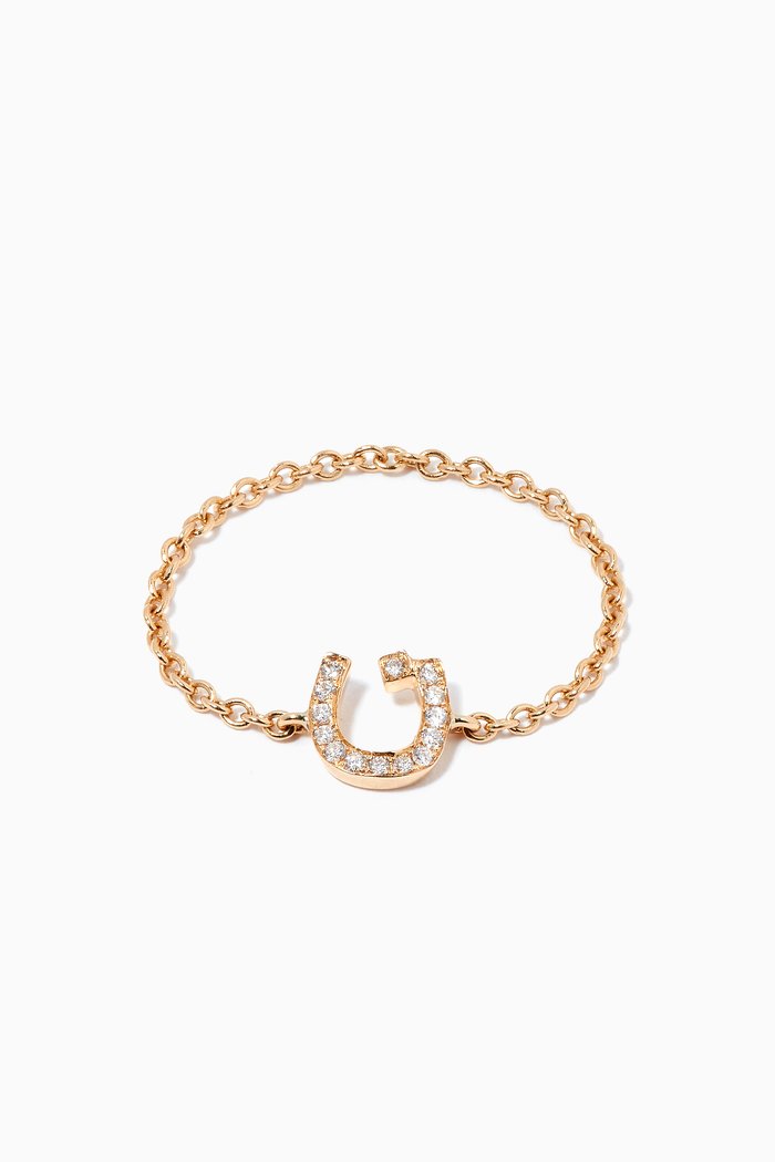 

"N" Letter Chain Ring with Diamonds in 18kt Yellow Gold
