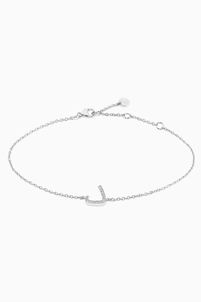 "D" Letter Bracelet with Diamonds in 18kt White Gold