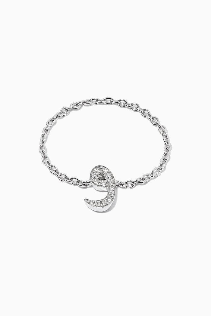 

"W" Letter Chain Ring with Diamonds in 18kt White Gold