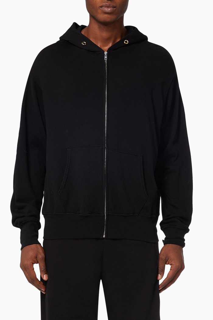 

Crop Zip Hoodie in Cotton French Terry, Black