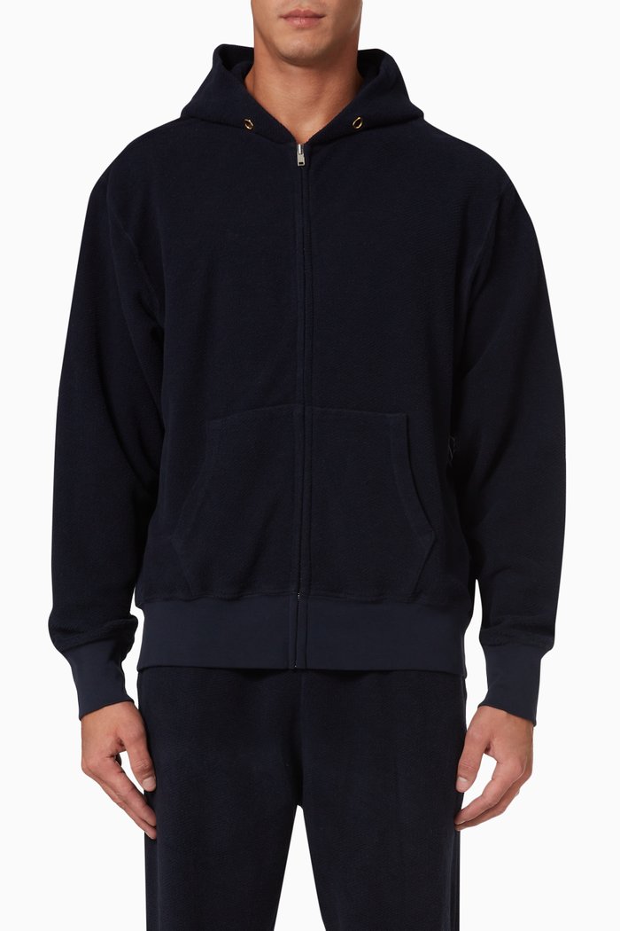 Zip Hoodie in Brushed Cotton Fleece, Blue