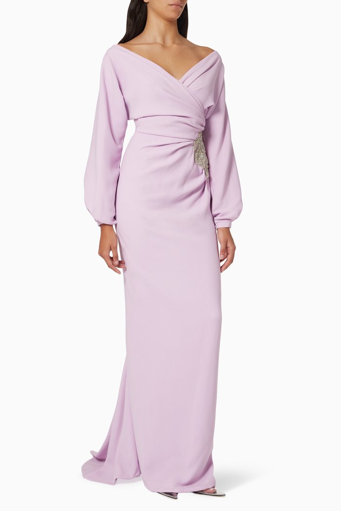 

Michelle Embroidered Gown in Crepe, Purple