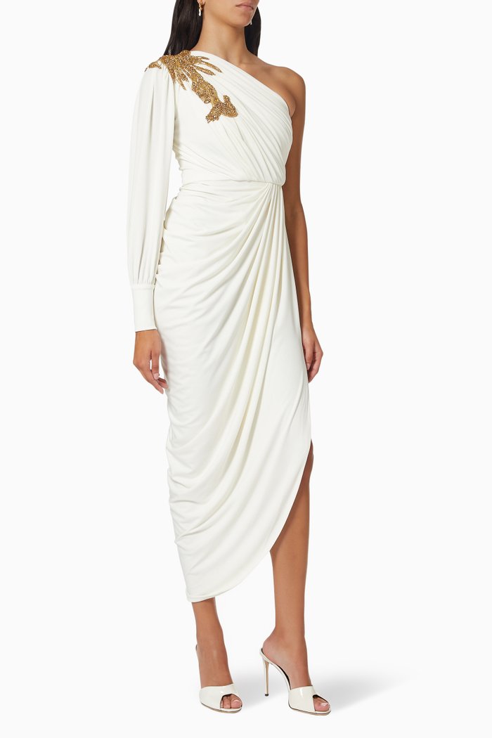 

One-Shoulder Dress in Jersey, Neutral