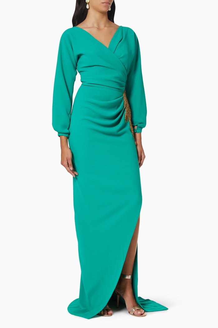 

Embroidered Gown in Jersey, Green
