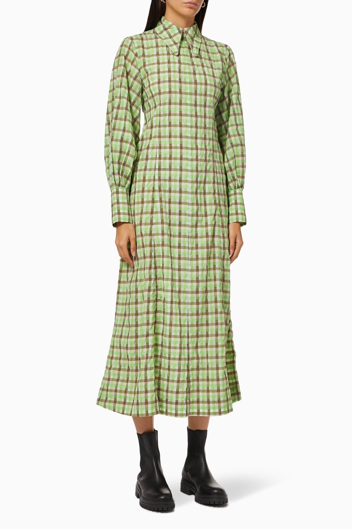 

Checked Maxi Dress in Cotton-blend Seersucker, Green