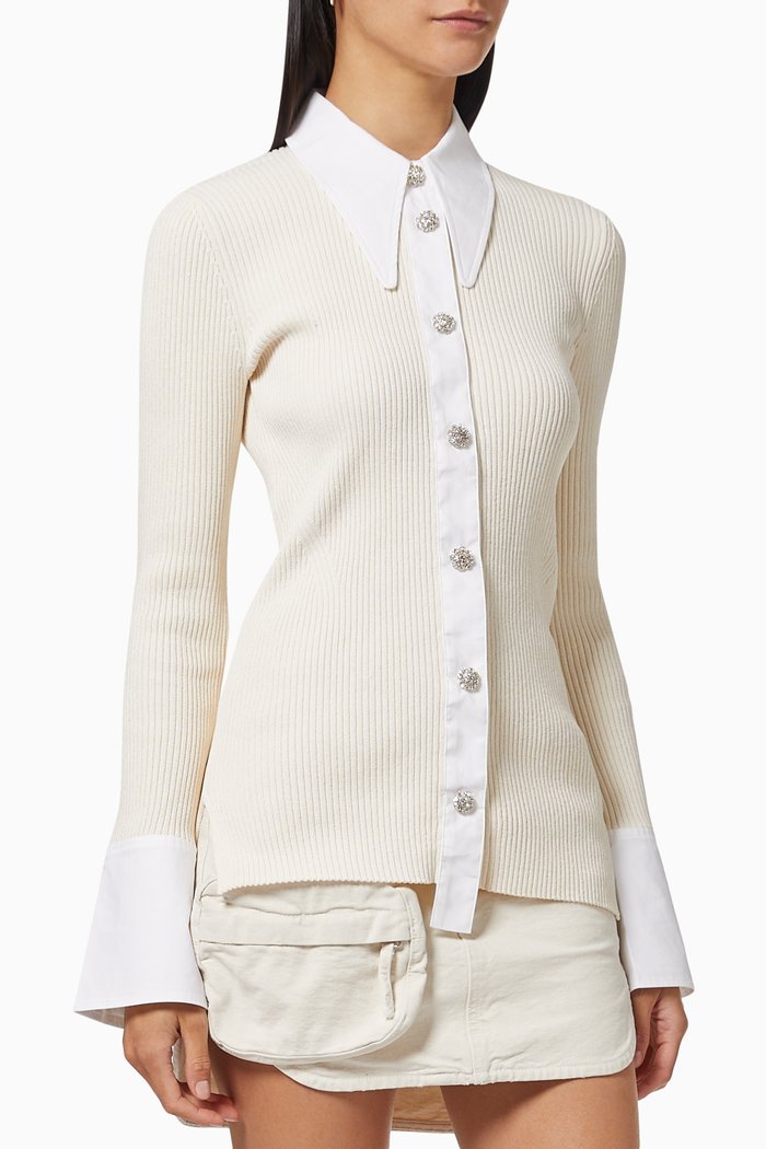 

Button-down Shirt in Melange Knit, Neutral