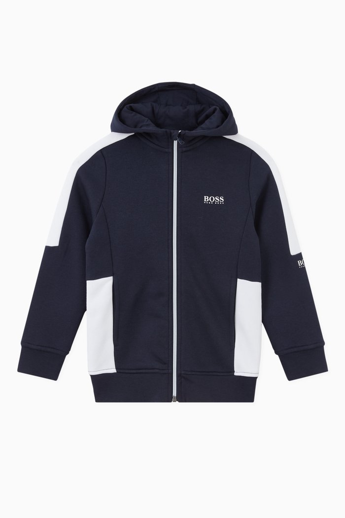

Colour Blocking Hoodie in Fleece, Blue