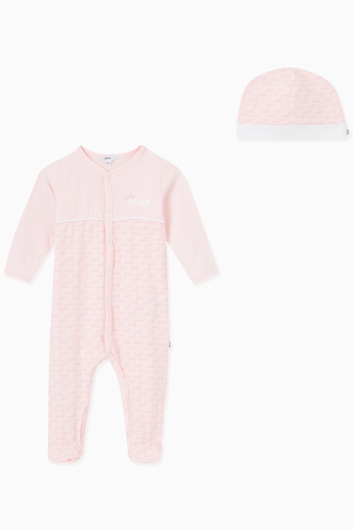 

Logo Pajama & Hat Set in Stretch Cotton, Pink
