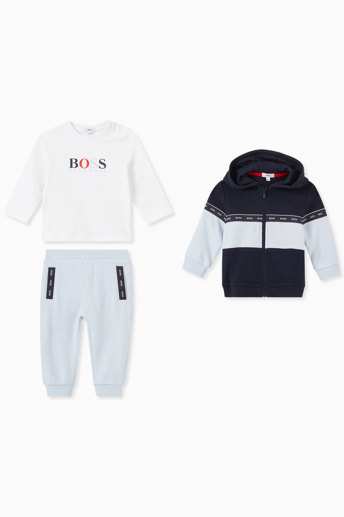 

Logo Three-Piece Tracksuit Set in Fleece & Jersey, Blue