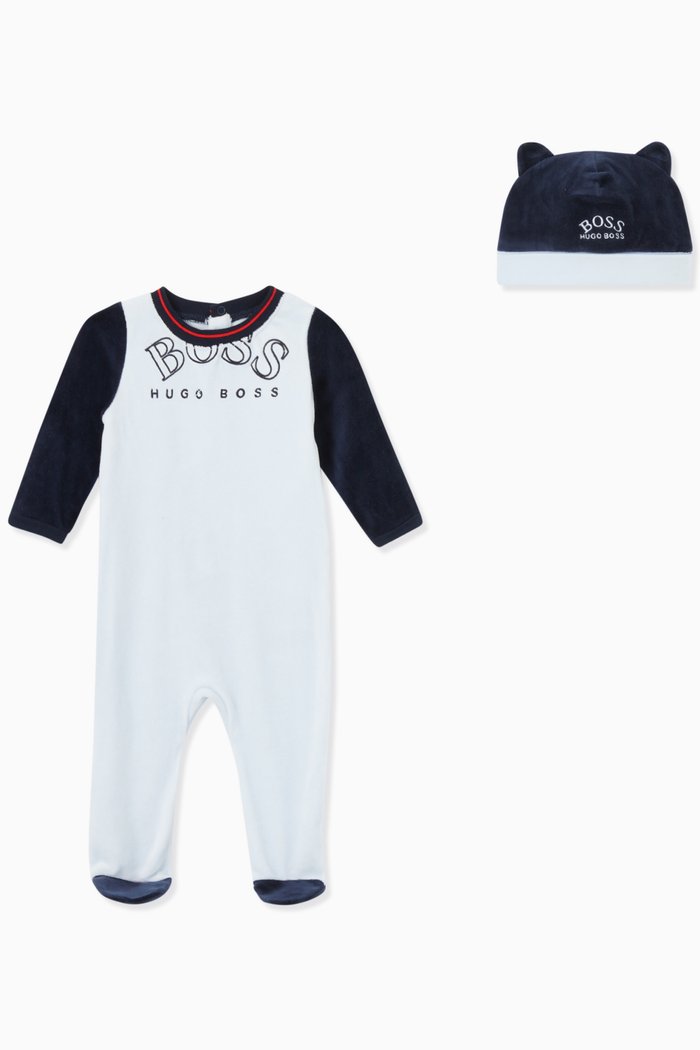 Pajama & Hat Set in Velvet, Blue