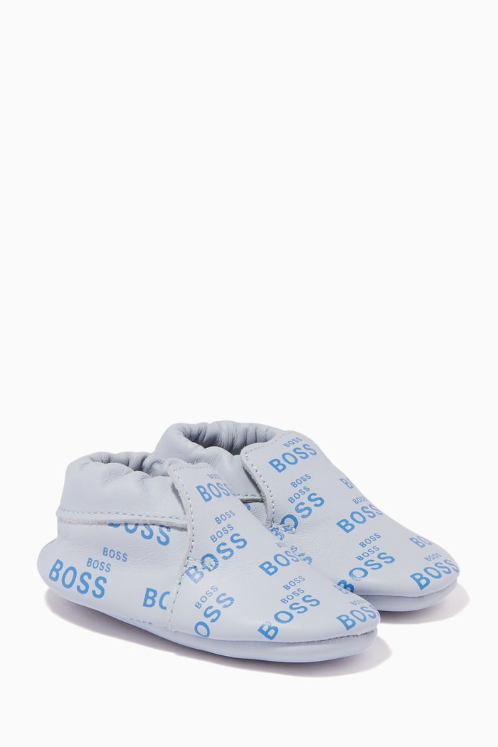 Logo Booties in Leather, Blue