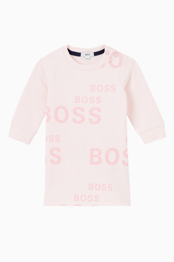 

Allover Logo Print Dress in Stretch Fleece, Pink
