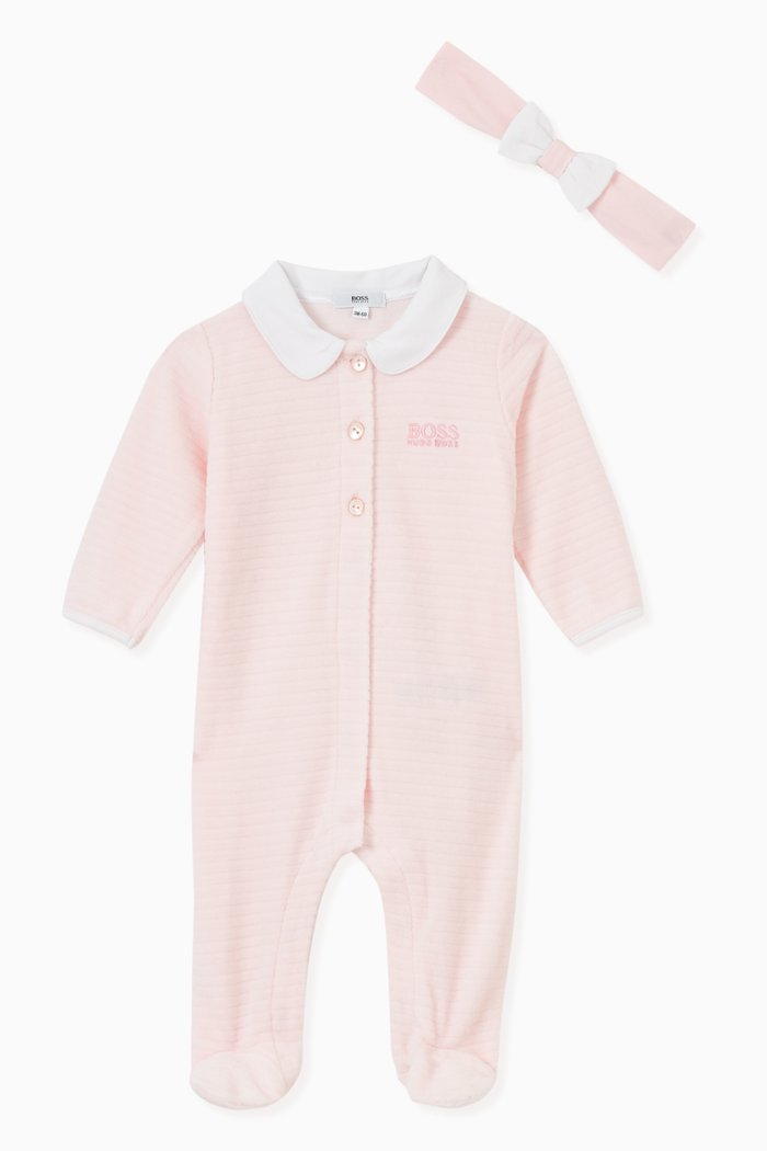 

Logo Pajama & Headband Set in Cotton Blend, Pink