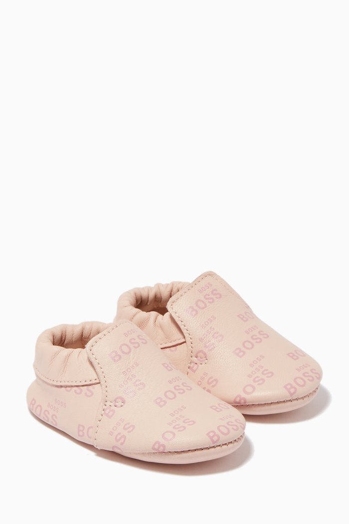 

Allover Logo Booties in Leather, Pink