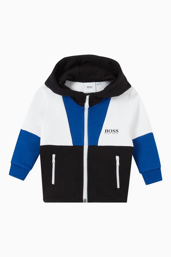 

Colour Blocking Hoodie in Brushed Fleece, Blue