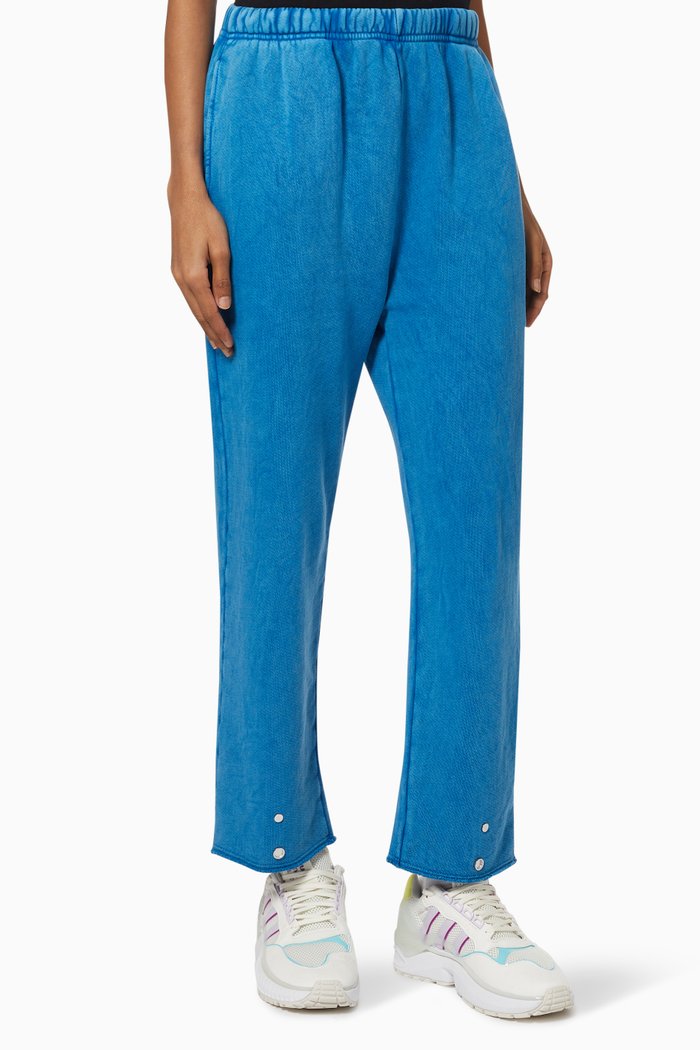 Snap-button Sweatpants in Brushed Cotton Fleece, Blue