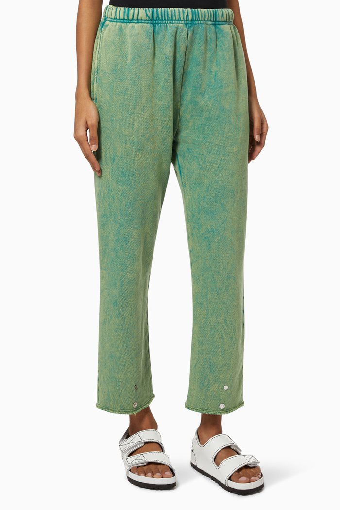 

Snap-button Sweatpants in Brushed Cotton Fleece, Green
