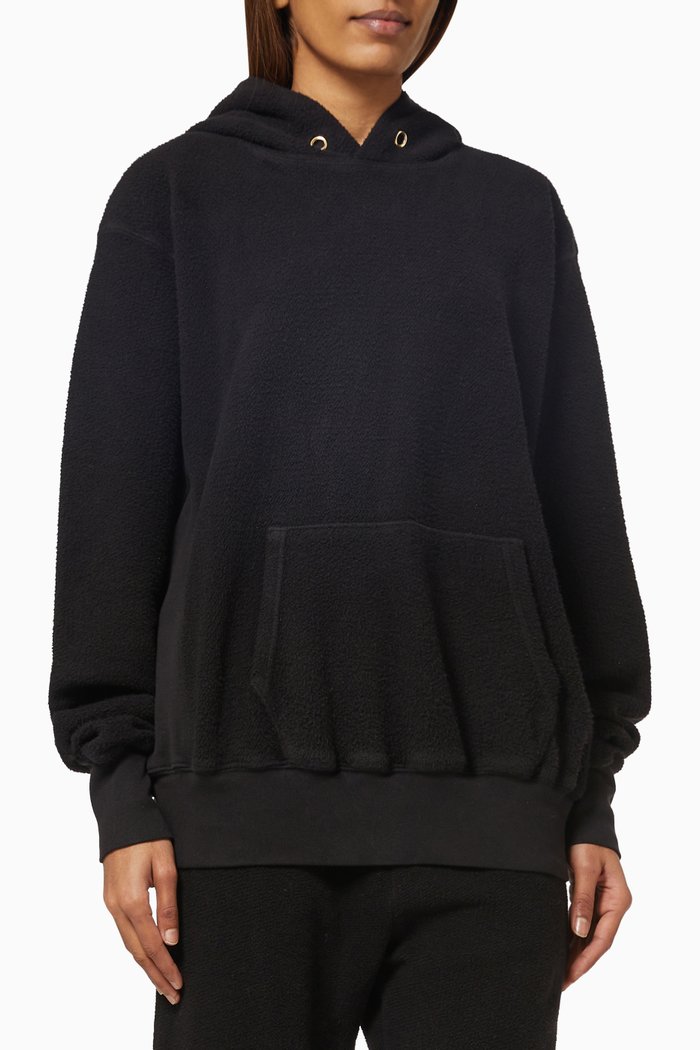 

Hoodie in Brushed Cotton Fleece, Black
