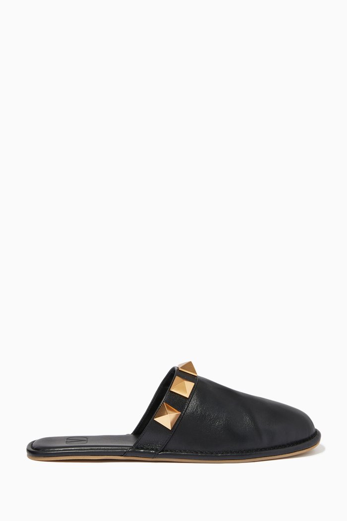 Valentino Garavani Roman Stud Slippers in Nappa, Black